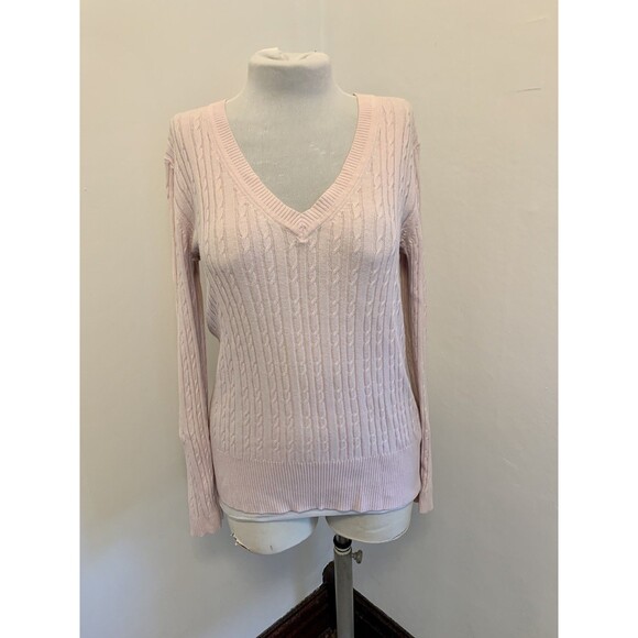 VTG y2k 2000s Tommy Hilfiger Baby Pink Cable Knit V-Neck Sweater Preppy Playboy - Picture 3 of 11